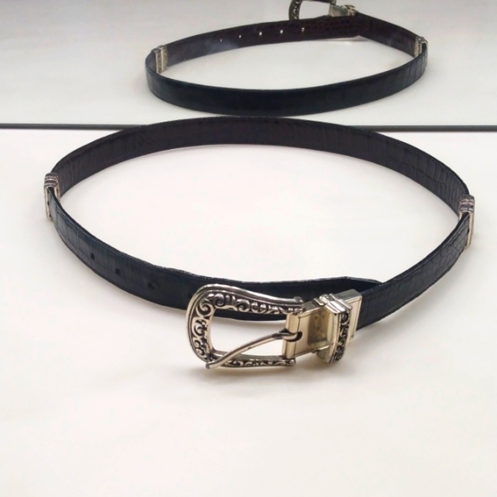 BRIGHTON WOMEN'S BLACK/BROWN CROC REVERSIBLE BELT